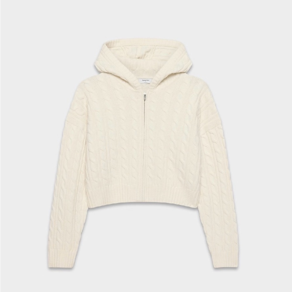 Aritzia Cream Cable Knit Hooded Jacket